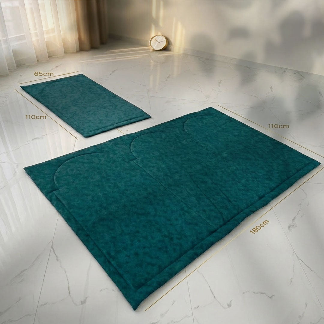 Buy Premium Family Prayer Mat Set for 3–4 people at deensquare.com. Royal green Jodali mat with fast shipping in Dubai | UAE.