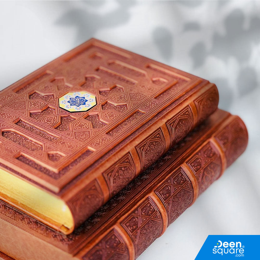 A luxurious and elegant Mushaf designed for gifting and personal use.
This Premium Quran Gift Box (22×28 cm) features a beautifully embossed brown leather cover, crafted with exceptional detail and durability. The pages are printed on premium scented paper, giving a gentle and pleasant fragrance every time the Mushaf is opened.