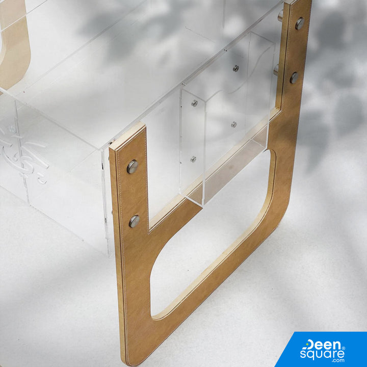 Premium acrylic prayer mat organizer box with a luxury clear design. Ideal for prayer rooms, mosques, and elegant Islamic home décor storage. Buy At DeenSquare.com shipping all over UAE