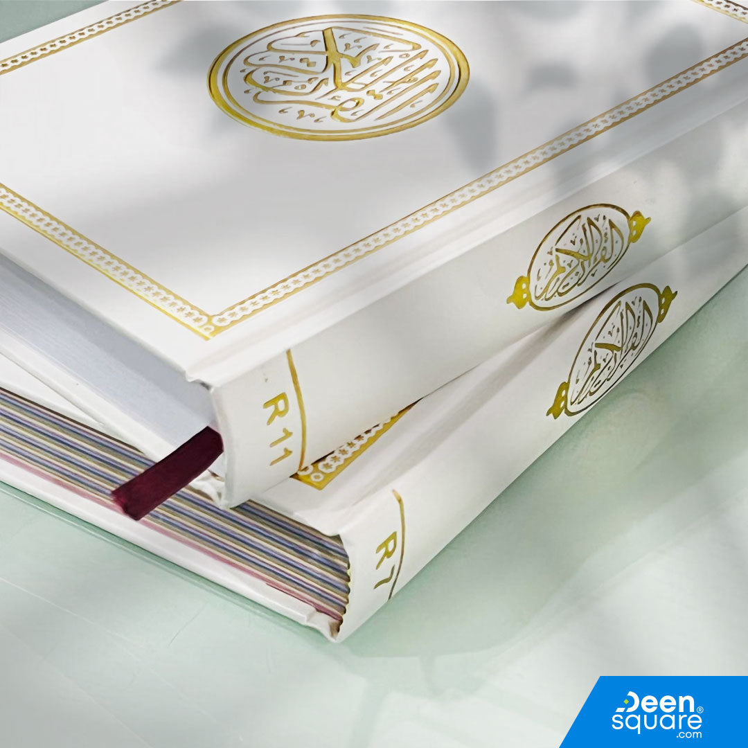 A beautifully printed 15-line Uthmani Script Quran, featuring a white art cover and comfortable medium size (14×20 cm). This Mushaf is ideal for students, teachers, huffaz, and daily Quran readers who prefer the classic 15-line layout used in many Islamic institutions around the world.

Each page contains clear Uthmani script (الرسم العثماني) with Allah’s name thoughtfully highlighted, making recitation easier and helping readers maintain focus and tajweed accuracy.

Printed on white/colored pages, this edi