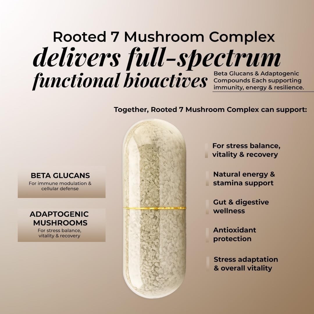 Organic 7 Mushroom Complex with Lion’s Mane, Reishi, Cordyceps and more. Over 30% beta glucans for immunity, gut, brain and daily wellness support.