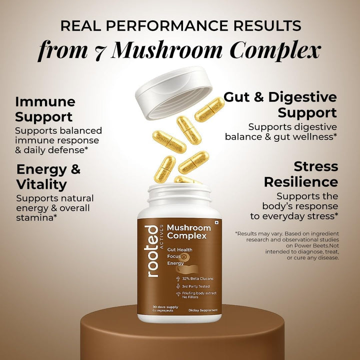 Organic 7 Mushroom Complex with Lion’s Mane, Reishi, Cordyceps and more. Over 30% beta glucans for immunity, gut, brain and daily wellness support.