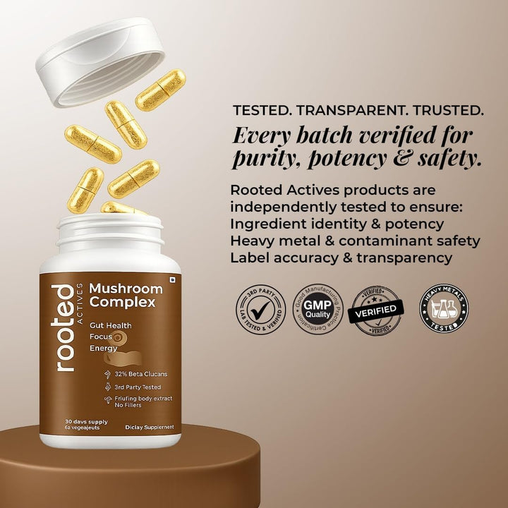 Support immunity, brain &amp; gut health with Rooted Actives 7-in-1 Mushroom Complex. Fast shipping in Dubai and delivery across UAE from DeenSquare.com.