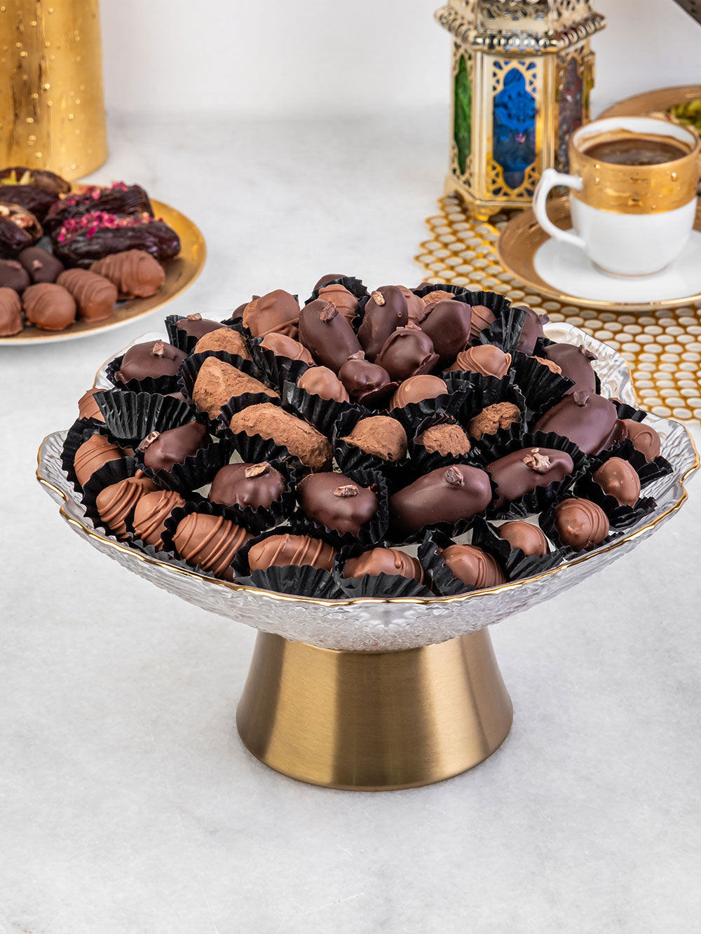 Crystal &amp; Brass Platter | Luxury Dates &amp; Chocolate Gift Hamper UAE