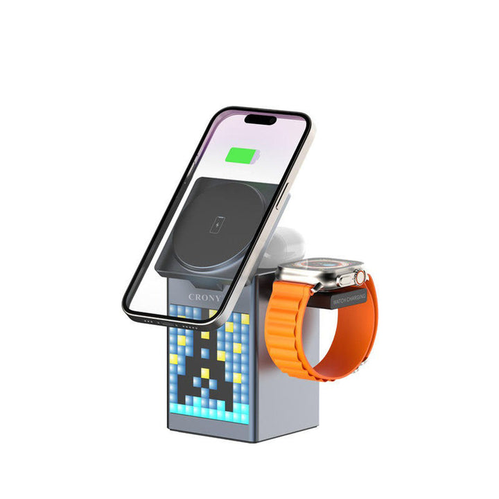Buy S5 Wireless Charger with Speaker &amp; Clock at deensquare.com Dubai | UAE. Fast wireless charging, Bluetooth speaker &amp; digital clock in one device.