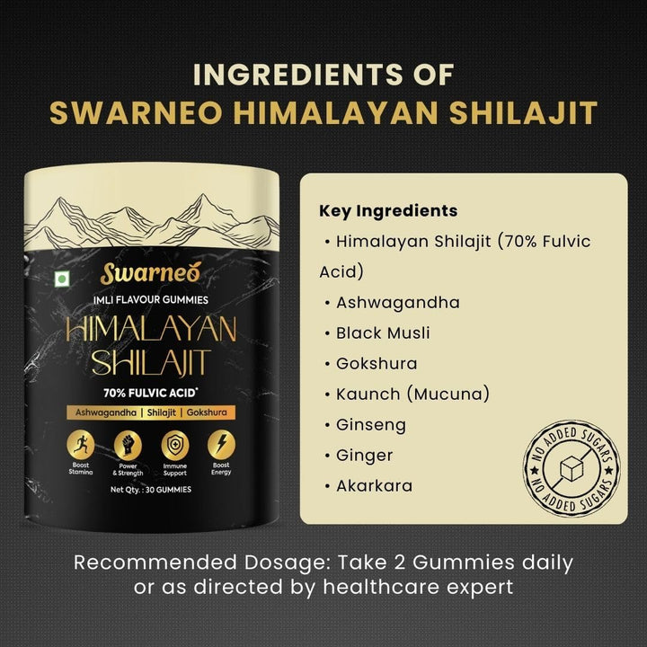 Premium Himalayan Shilajit Gummies for Men with 70% Fulvic Acid, Ashwagandha, Ginseng, Black Musli, and Gokshura. Easy-to-take daily herbal supplement.