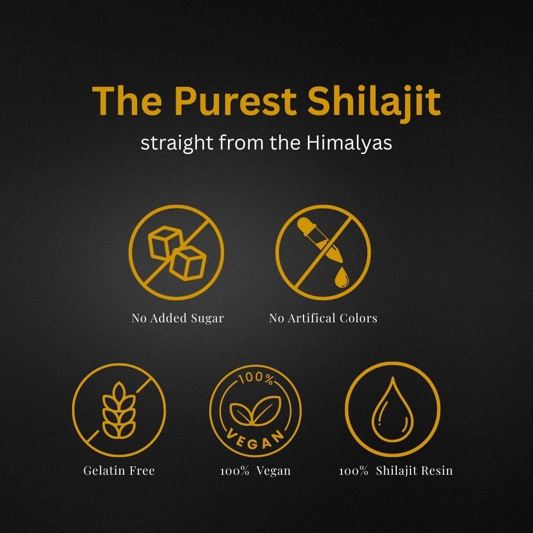 Premium Himalayan Shilajit Gummies for Men with 70% Fulvic Acid, Ashwagandha, Ginseng, Black Musli, and Gokshura. Easy-to-take daily herbal supplement.
