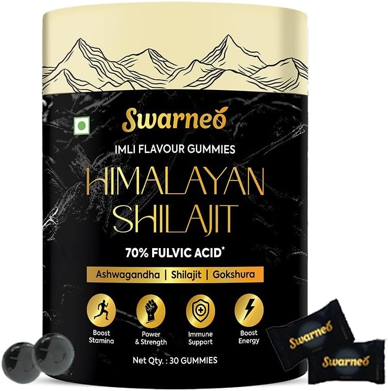 Premium Himalayan Shilajit Gummies for Men with 70% Fulvic Acid, Ashwagandha, Ginseng, Black Musli, and Gokshura. Easy-to-take daily herbal supplement.