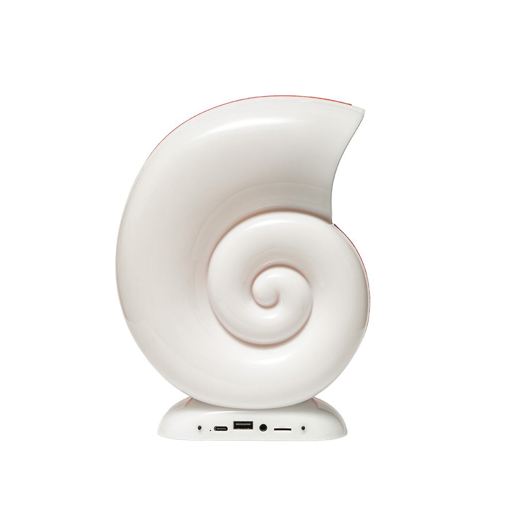 Buy Sea Snail table lamp with Bluetooth speaker &amp; clock at deensquare.com Dubai UAE. Stylish rechargeable lamp with immersive sound modes.