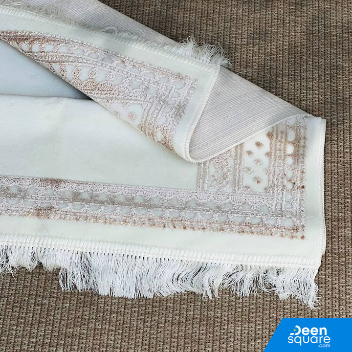 Buy Soft Prayer Mat AYDIN Turkish at deensquare.com Dubai | UAE. Comfortable Turkish سجادة صلاة with elegant border design, durable and gift-ready.