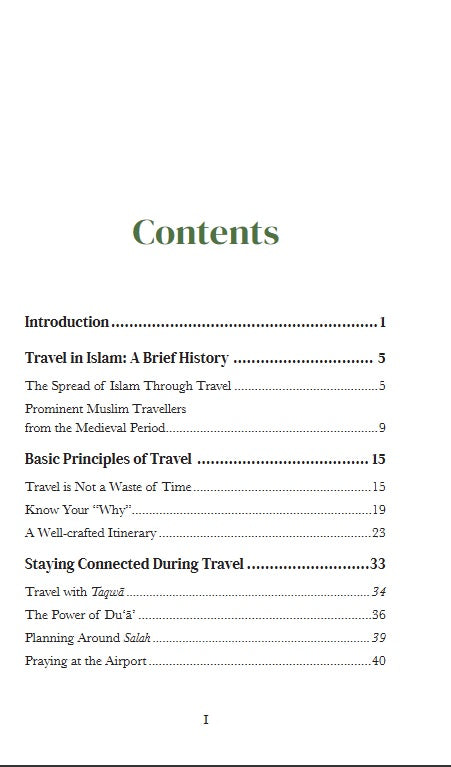 Souvenir of Taqwa - A Travel Handbook For Muslims table of contents