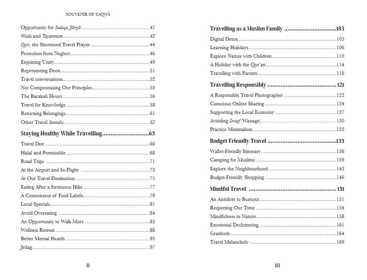 Souvenir of Taqwa - A Travel Handbook For Muslims table of contents 2
