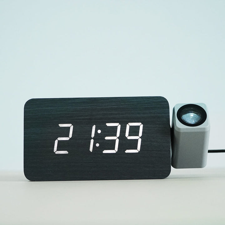 Buy Wooden Projection Clock T009 Black at deensquare.com Dubai UAE. Stylish LED clock with projection, alarm, date &amp; temperature display.