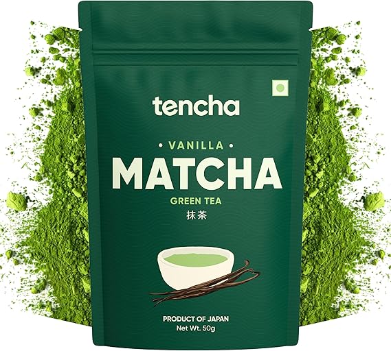 Shop Tencha Vanilla Matcha Tea 50g with premium Japanese matcha from Shizuoka. Vegan, preservative-free, naturally rich in antioxidants, ideal for tea, lattes, smoothies, and baking.