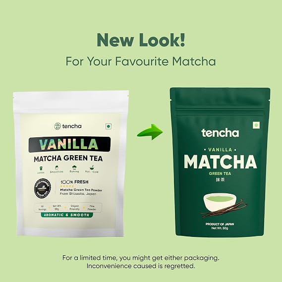 Shop Tencha Vanilla Matcha Tea 50g with premium Japanese matcha from Shizuoka. Vegan, preservative-free, naturally rich in antioxidants, ideal for tea, lattes, smoothies, and baking.