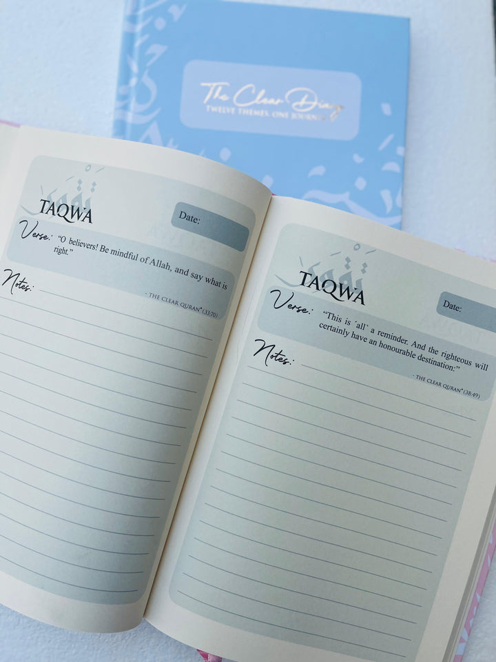 Shop now at deensquare.com for The Clear Diary Quran reflection journal. A5 hardcover with 120 pages and 12 themes. Dubai | UAE.


