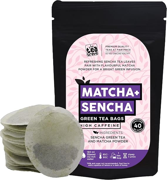 Enjoy a refreshing Matcha and Sencha green tea blend with 40 eco-friendly tea bags. Smooth flavor, medium caffeine, and packed in a resealable pouch.