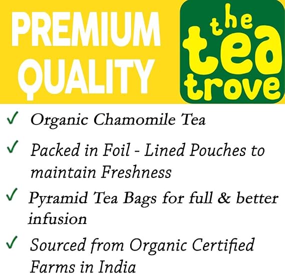 Enjoy organic chamomile tea in 30 pyramid tea bags. Caffeine-free herbal tea with a soothing floral taste, packed in a resealable eco-friendly pouch.
