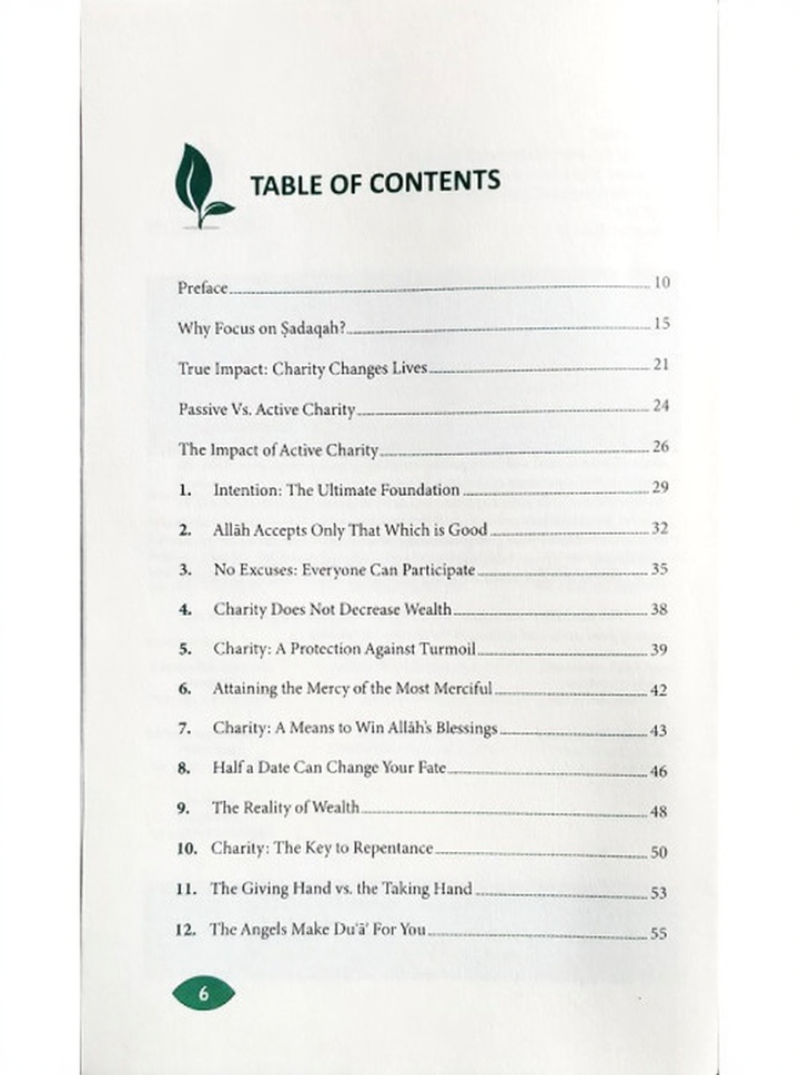The Ultimate Profit : 40 Hadith on Sadaqah table of contents