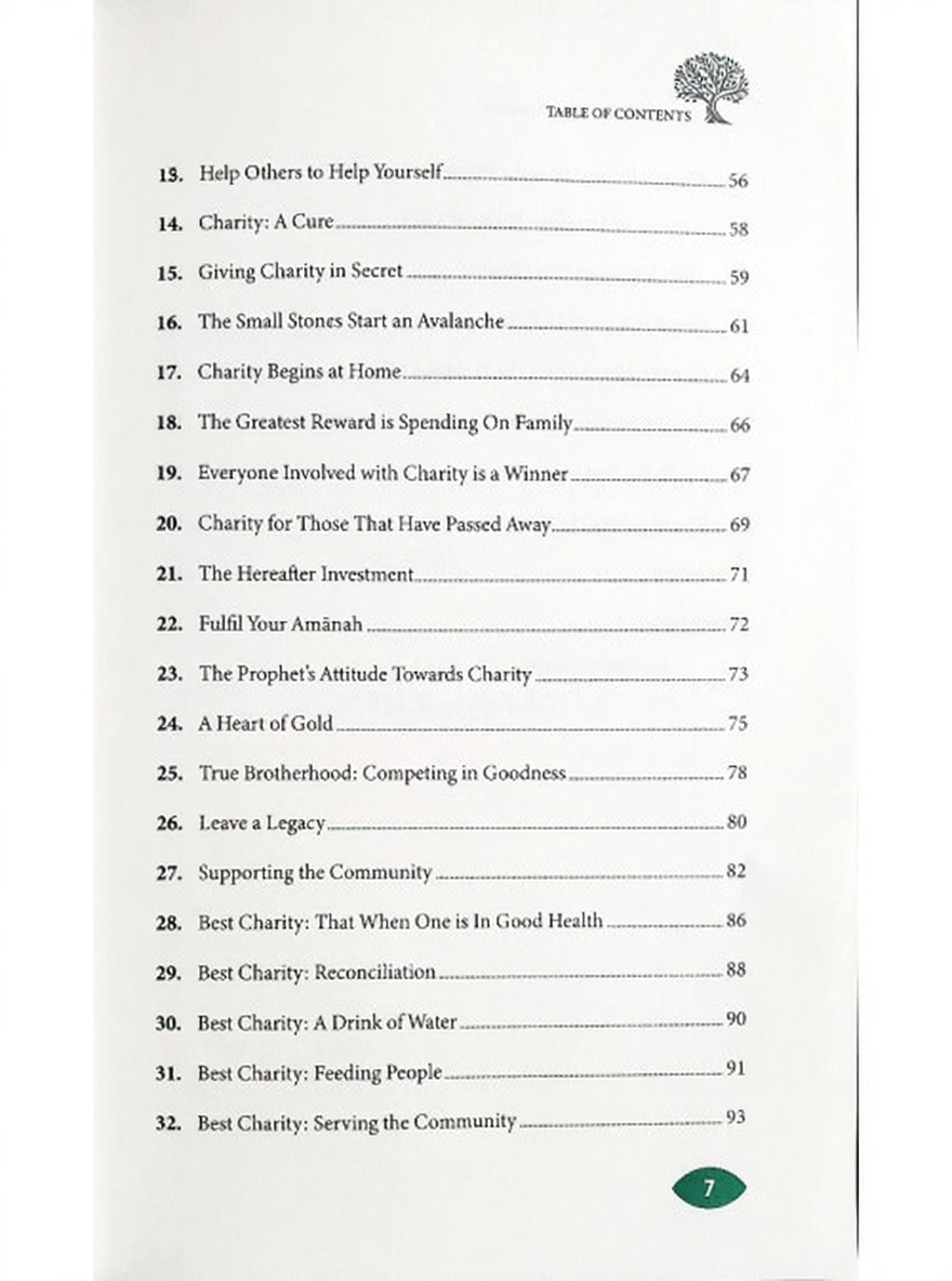 The Ultimate Profit : 40 Hadith on Sadaqah table of contents page 2