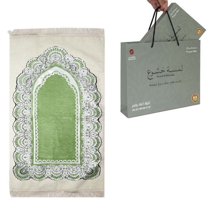 Touch of Kushu Prayer Mat Sundus Light Weight prayer mat green