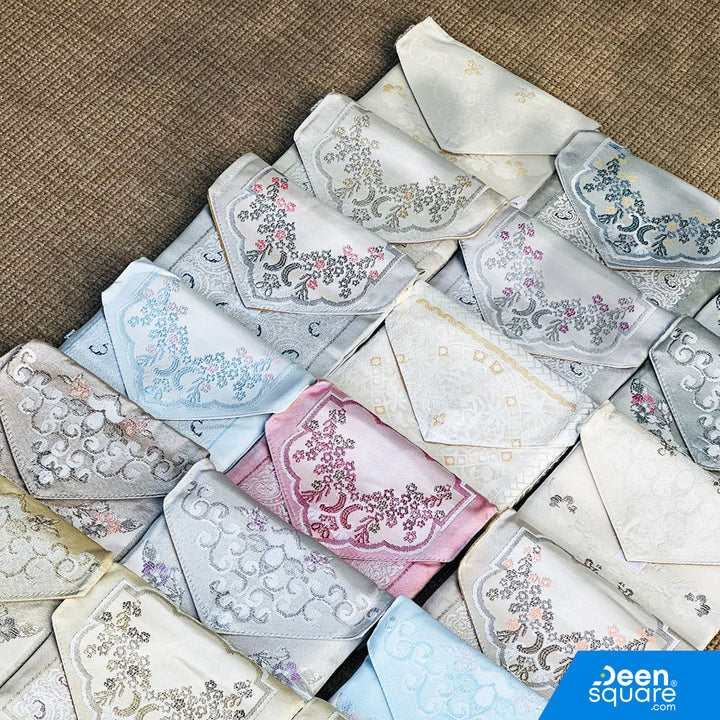 Buy lightweight travel prayer mat with pouch at deensquare.com Dubai | UAE. Made in Syria, compact, foldable musallah ideal for travel, Umrah &amp; Hajj.