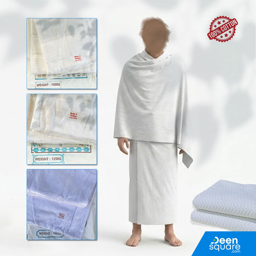 Ihram Towel (2 Piece Set) for Hajj &amp; Umrah | إحرام رجالي للحج والعمرة | Made in Turkey