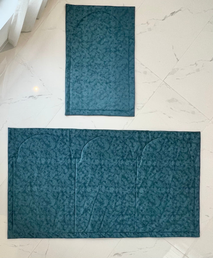 Buy turquoise family prayer mat set for 3–4 people at deensquare.com with fast shipping in Dubai | UAE. Premium Jodali prayer mat.