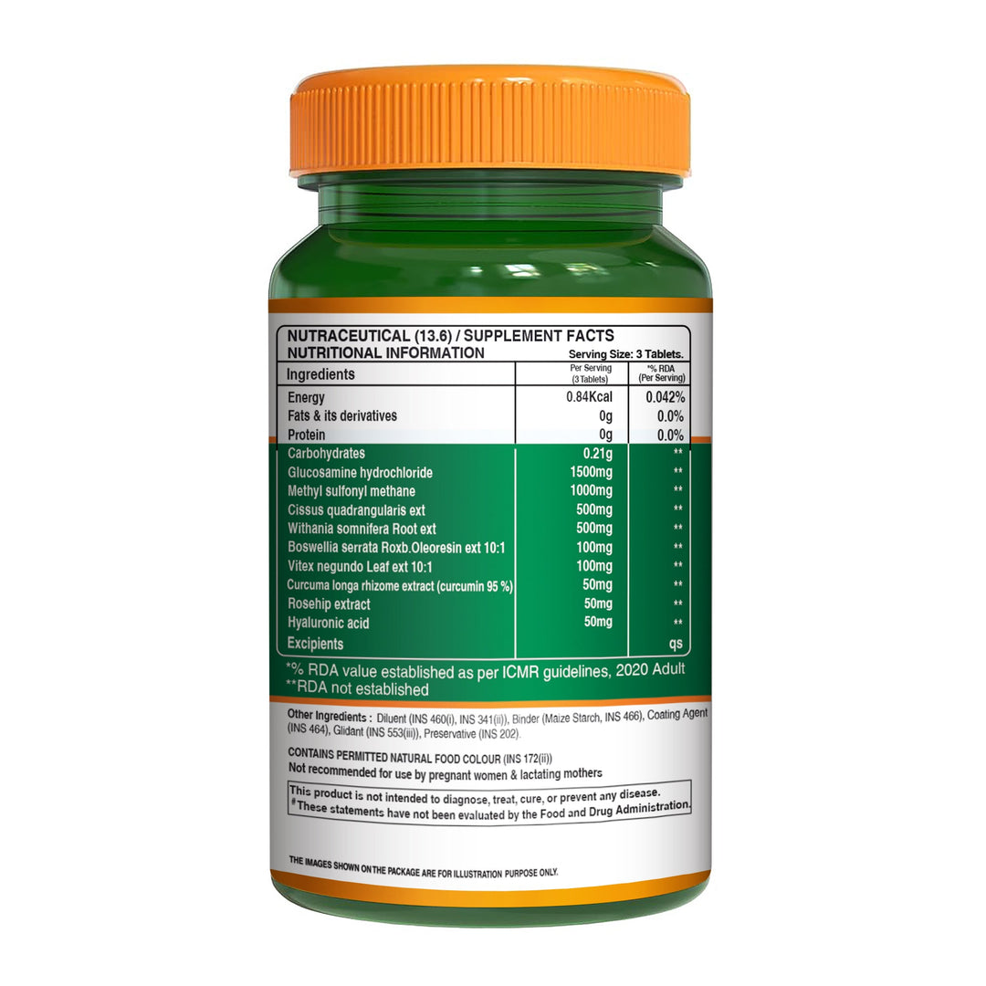 Pure Nutrition Vegan Glucosamine MSM with Boswellia tablets supporting joint health, cartilage support, mobility and inflammation relief.
