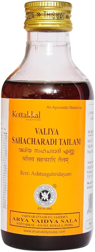 Buy Valiya Sahacharadi Tailam 200 ml by Kottakkal Ayurveda at deensquare.com. Traditional Ayurvedic herbal oil available in Dubai | UAE.