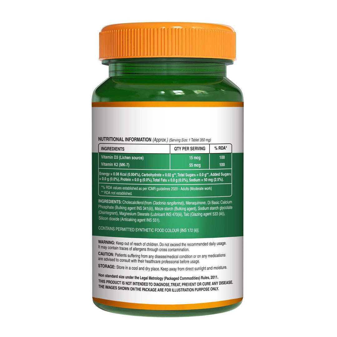 Pure Nutrition Vitamin D3 K2 MK7 tablets for bone, joint and immune support