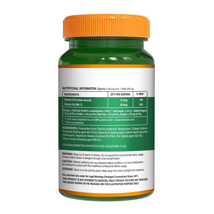 Pure Nutrition Vitamin D3 K2 MK7 tablets for bone, joint and immune support