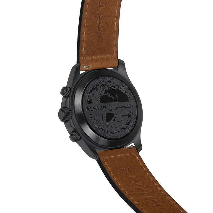 Al Fajr Dynamic 360 Azan Watch Black Dial WH-24 – Brown Leather Strap