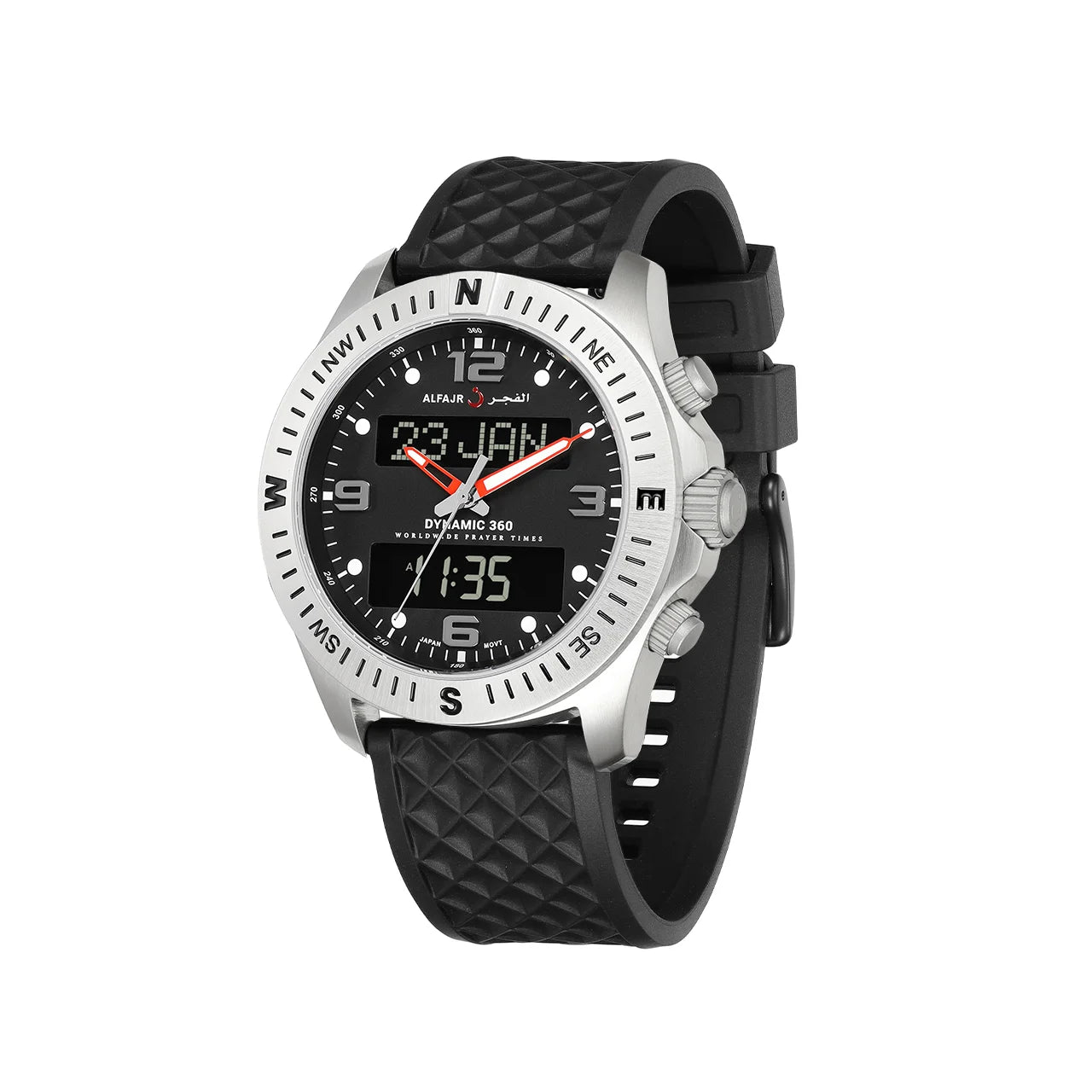 Al Fajr Dynamic 360 Azan Watch Silver Dial WH-24 – Black Strap