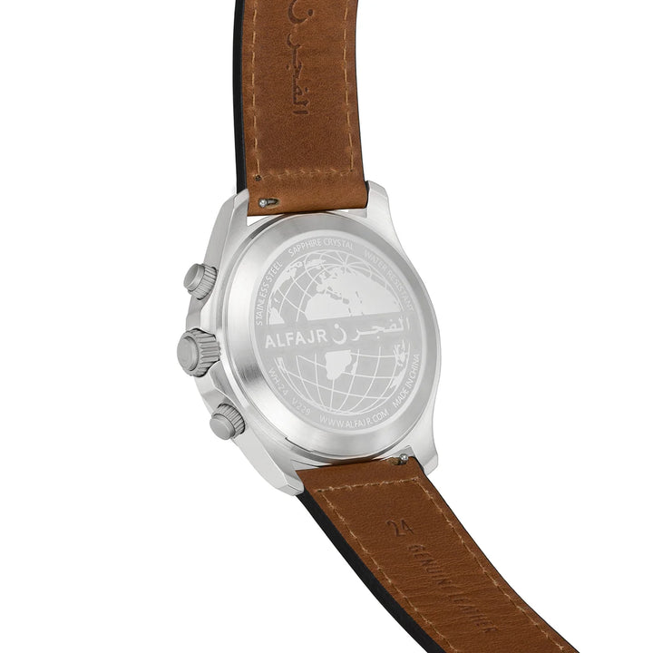 Al Fajr Dynamic 360 Azan Watch Silver Dial WH-24 – Brown Leather Strap