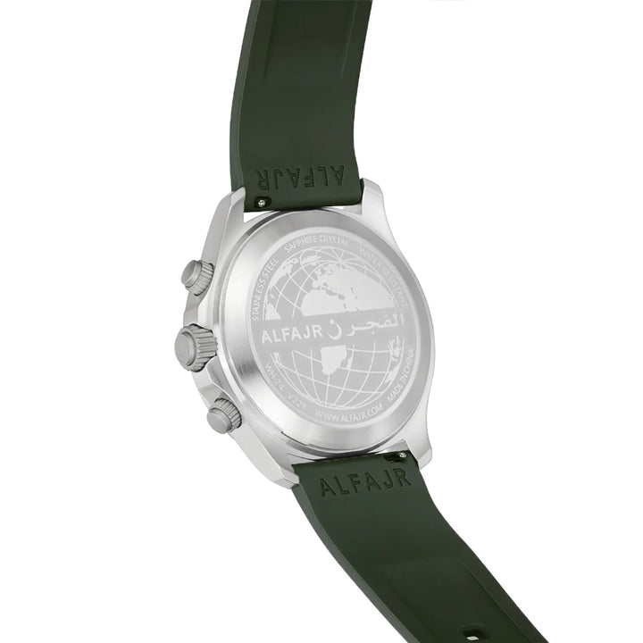 Al Fajr Dynamic 360 Azan Watch Silver Dial WH-24 – Green Strap