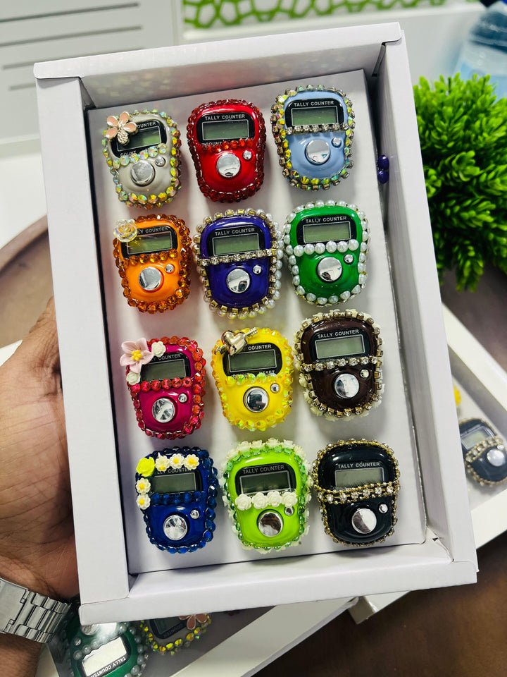 Finger Tally Counter – Digital Tasbeeh Counter (Assorted Colors) - 12 Piece