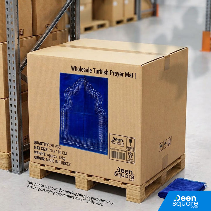 Buy wholesale Turkish prayer mats 30 pcs box at deensquare.com. Perfect for bulk orders and charity with fast shipping in Dubai | UAE.