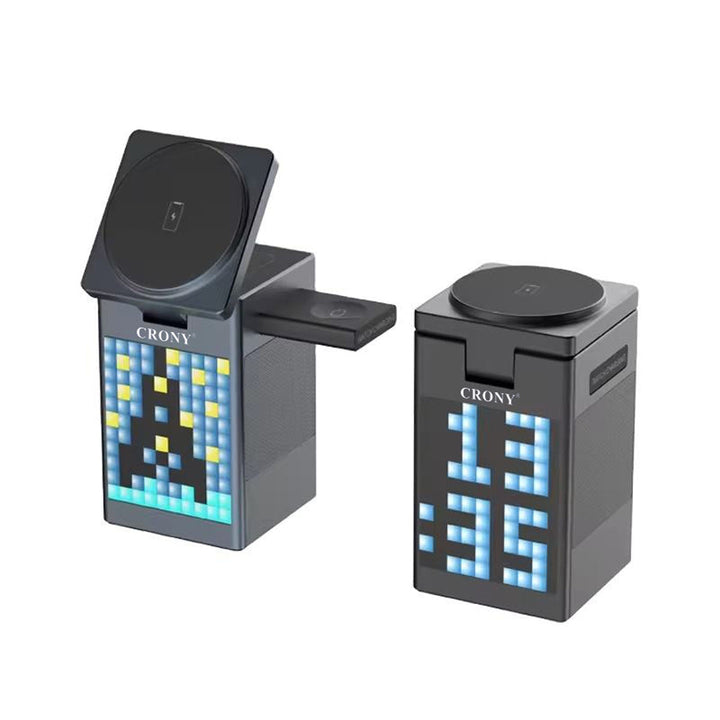 Buy S5 Wireless Charger with Speaker &amp; Clock at deensquare.com Dubai | UAE. Fast wireless charging, Bluetooth speaker &amp; digital clock in one device.