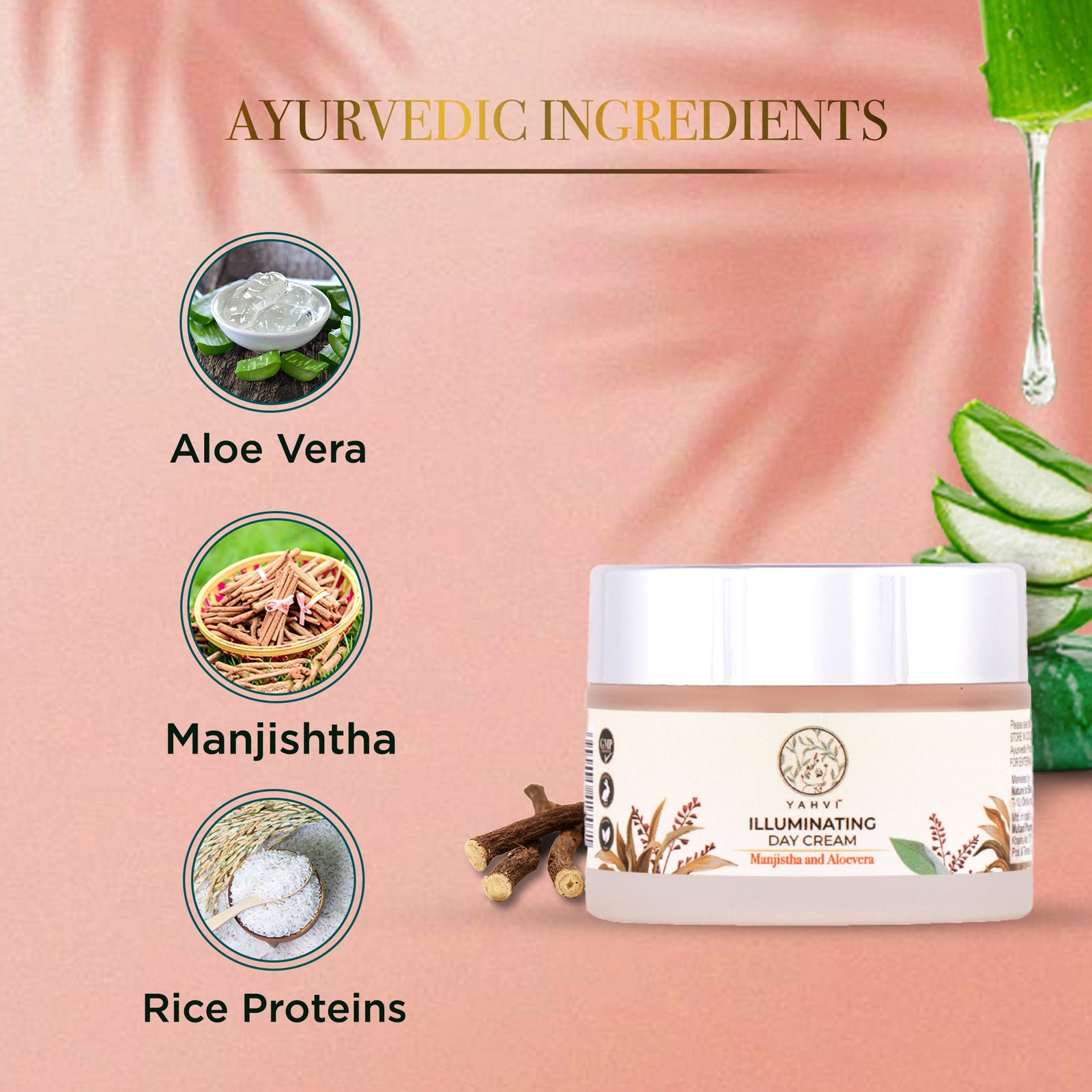 Buy Yahvi Illuminating Day Cream with Manjistha, Aloe Vera & Rice Proteins for hydrated glowing skin. Shop at deensquare.com | Dubai UAE.