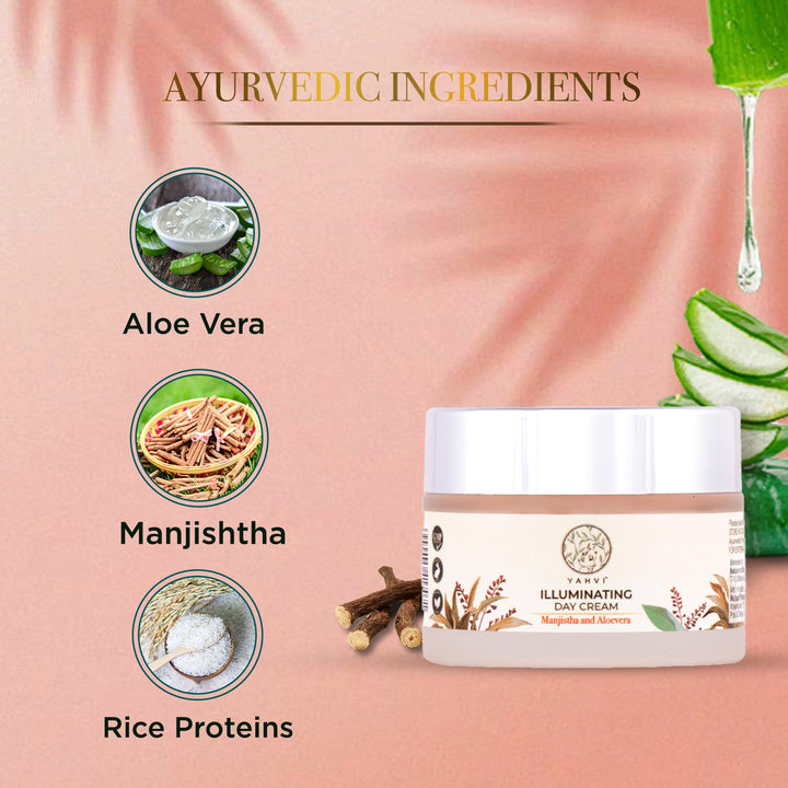 Buy Yahvi Illuminating Day Cream with Manjistha, Aloe Vera &amp; Rice Proteins for hydrated glowing skin. Shop at deensquare.com | Dubai UAE.