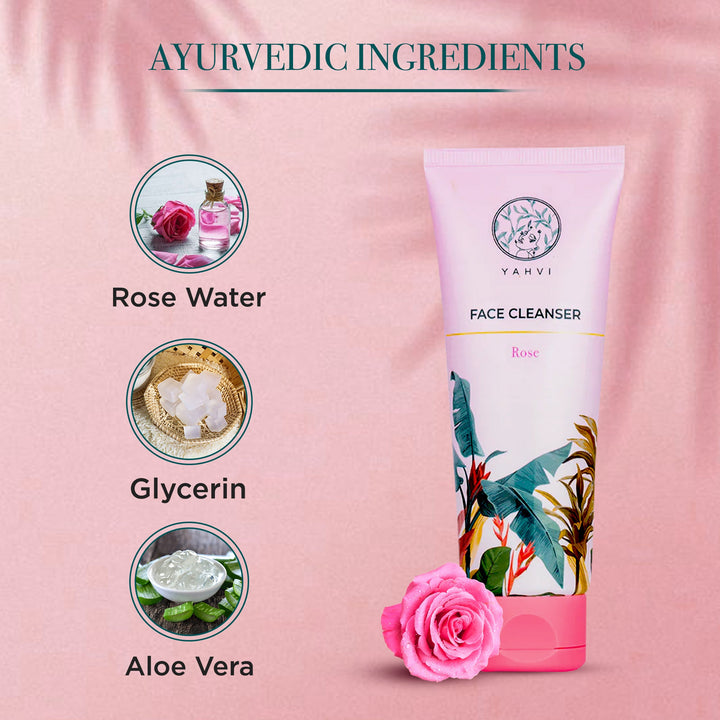 Buy Yahvi Rose Face Cleanser with Rose Water, Glycerin &amp; Aloe Vera for gentle hydration and soft skin. Shop at deensquare.com | Dubai UAE.