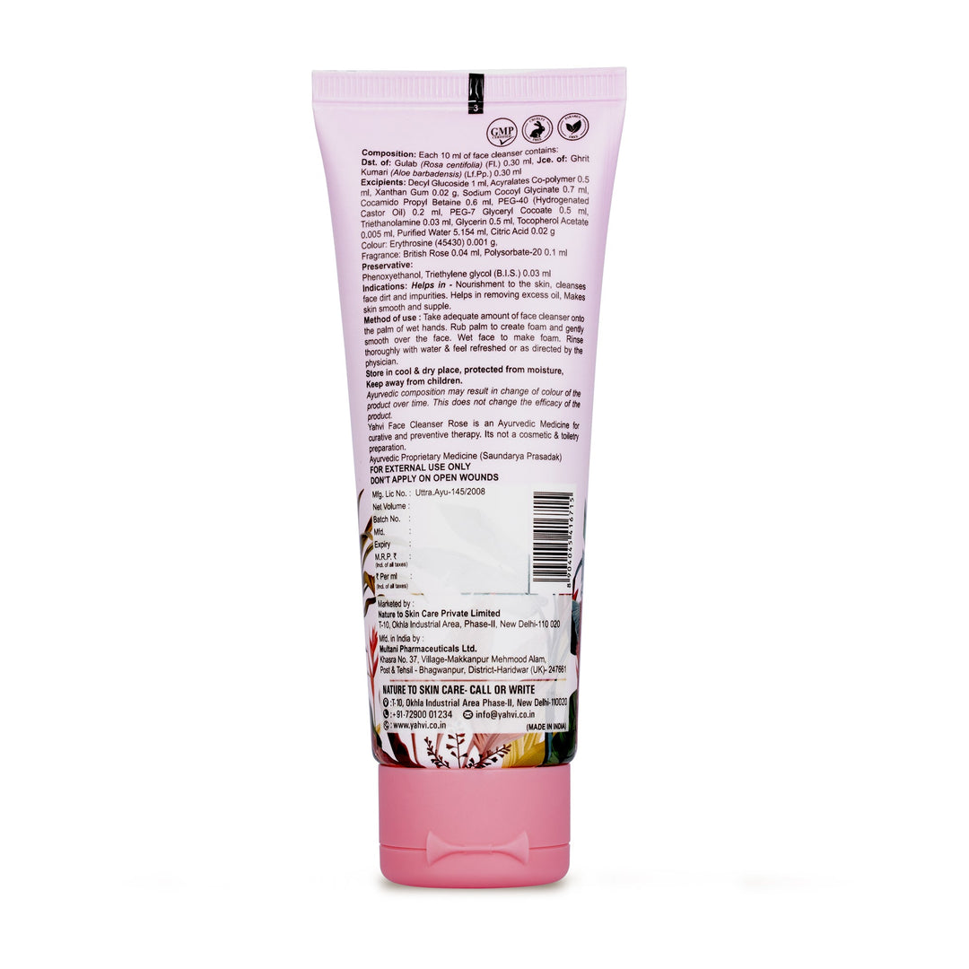 Buy Yahvi Rose Face Cleanser with Rose Water, Glycerin &amp; Aloe Vera for gentle hydration and soft skin. Shop at deensquare.com | Dubai UAE.