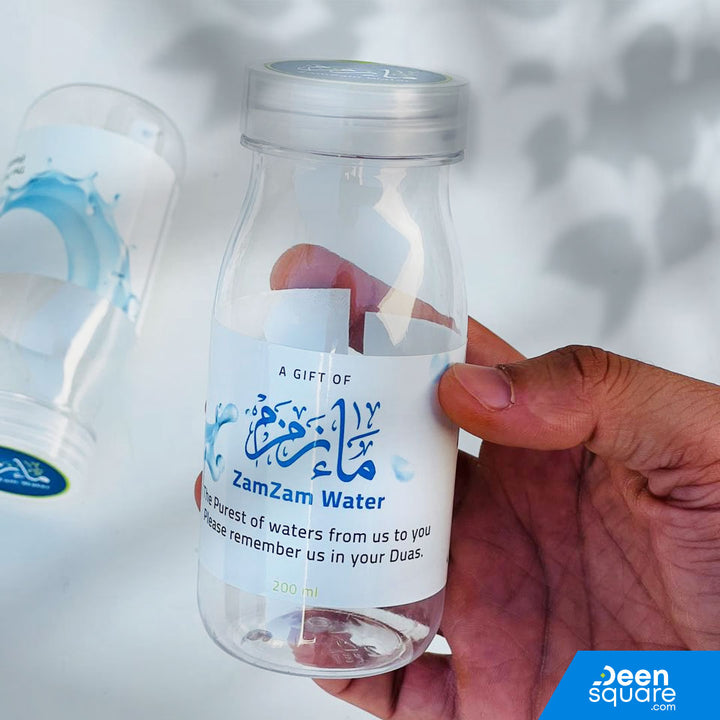Buy 200 ml Zam Zam empty gifting bottle—perfect for Hajj, Umrah, Ramadan, and special Islamic occasions. Elegant, lightweight, and ideal for sharing Zam Zam water. Wholesale available.