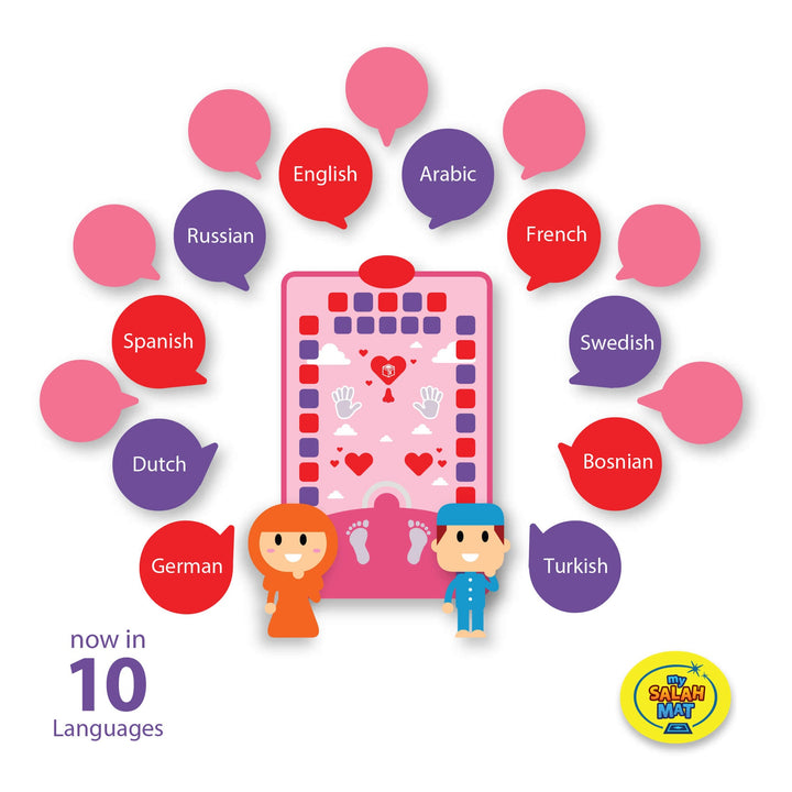 Interactive Prayer Mat - Learn to Pray - Kids Version - My Salah Mat (Blue and Pink Color) with Salah Translation