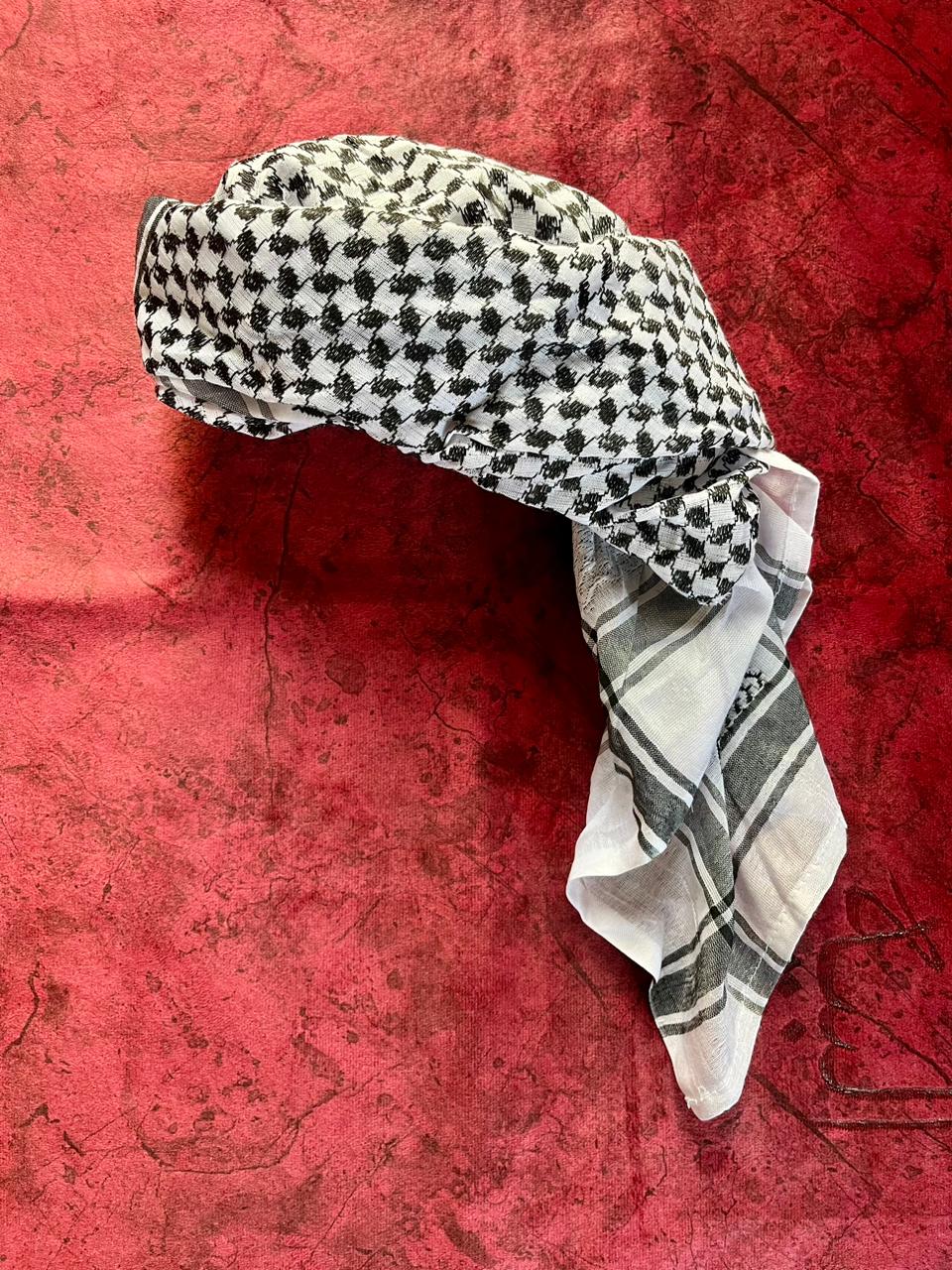 Stitched Hamdaniya Shemagh (Ghatra) White & Black for Men (Palestine Style)
