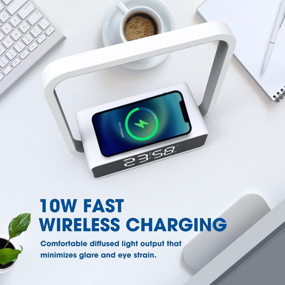 Buy B18D bedside lamp with wireless charging, clock &amp; RGB light at buy at deensquare.com. Smart LED night light in Dubai | UAE.