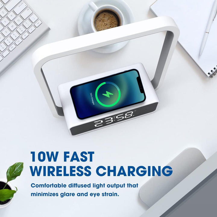 Buy B18D bedside lamp with wireless charging, clock &amp; RGB light at buy at deensquare.com. Smart LED night light in Dubai | UAE.