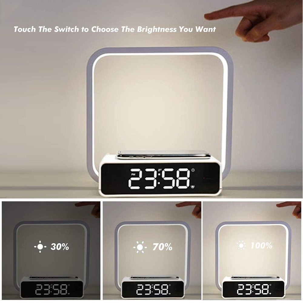 Buy B18D bedside lamp with wireless charging, clock &amp; RGB light at buy at deensquare.com. Smart LED night light in Dubai | UAE.