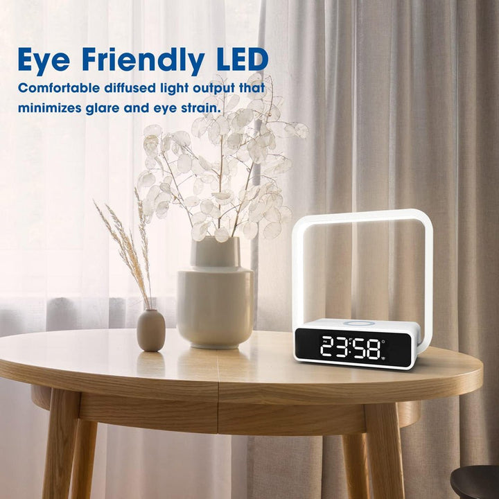 Buy B18D bedside lamp with wireless charging, clock &amp; RGB light at buy at deensquare.com. Smart LED night light in Dubai | UAE.